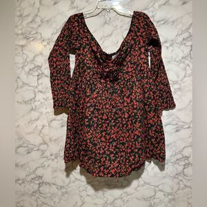 ASOS DESIGN corsage puff ball mini dress in black ditsy